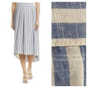 Max Studio Blue Cream Striped High Low Midi Skirt